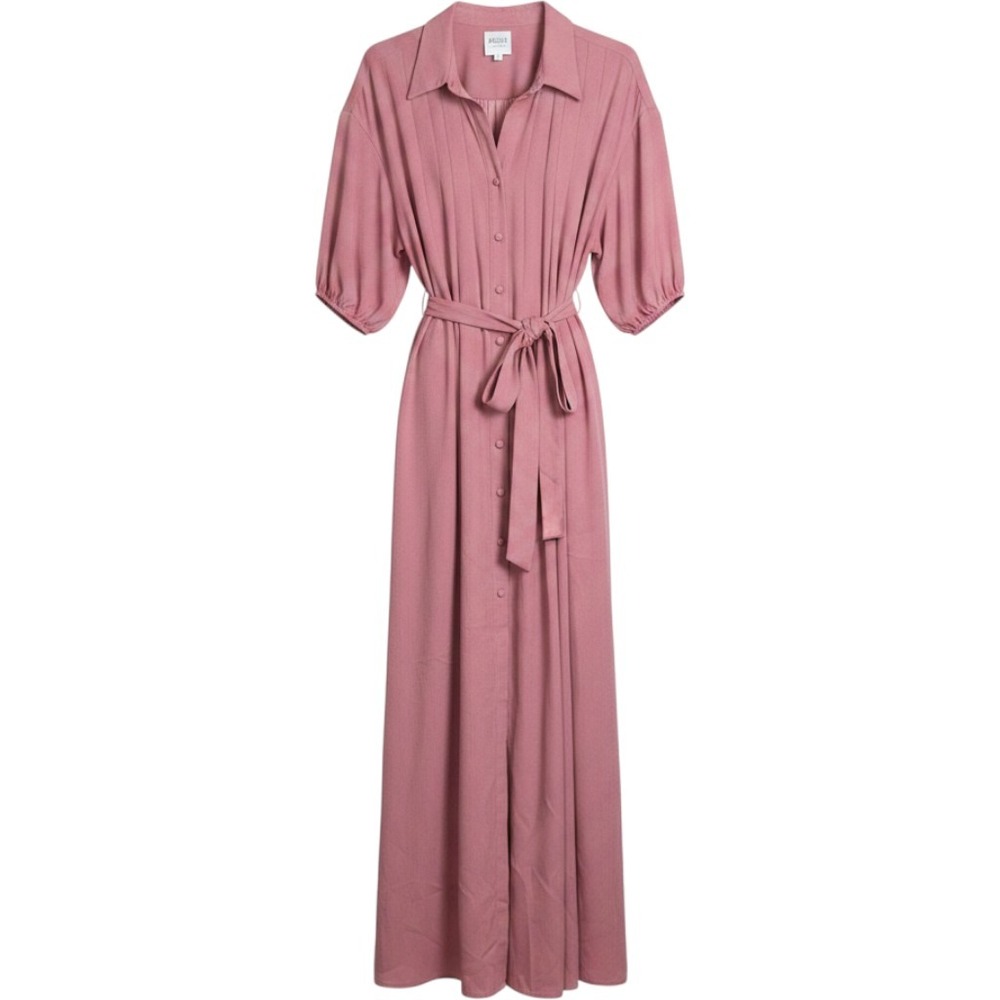 MISA Los Angeles Amrita Mauve Textured Button Front Maxi‎ Dress Belted Medium
